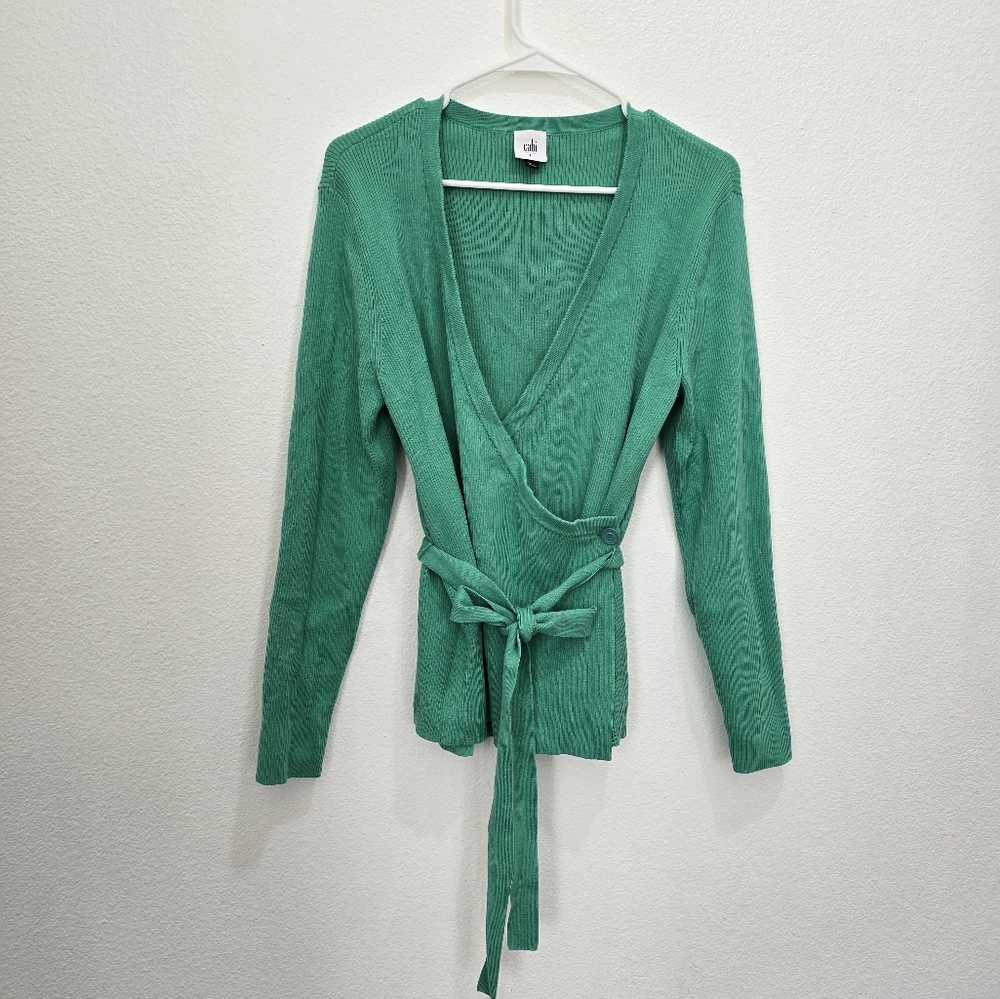 CAbi Green Blouse with Long Sleeves and Open Front